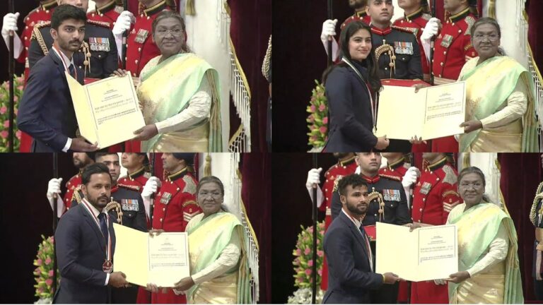 ରାଷ୍ଟ୍ରୀୟ କ୍ରୀଡ଼ା ପୁରସ୍କାର: ମନୁ ଭାକର ଓ ଗୁକେଶଙ୍କ ସମେତ ୪ କ୍ରୀଡ଼ାବିତ୍‌ ଖେଳରତ୍ନରେ ସମ୍ମାନିତ