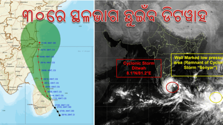 ୩୦ରେ ଏଇଠି ସ୍ଥଳଭାଗ ଛୁଇଁବ ବାତ୍ୟା ଡିଟୱାହ